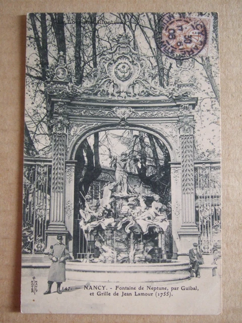 CPA NANCY (54) NEPTUNE FOUNTAIN by GUIBAL & JEAN LAMOUR GRIDS. ANIMEE