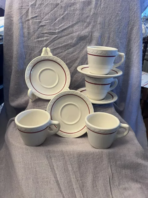 4 Syracuse Red Cardinal Lines Econo-Rim Cup & Saucer