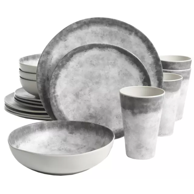 Gibson Home Granite Organic 16-Piece Round Melamine Dinnerware Set - Marble