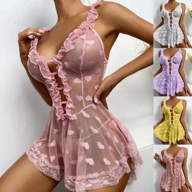 Sexy Damen Nachtkleid Negligee Babydoll Nachthemd Erotik Dessous Nachtwäsche Neu