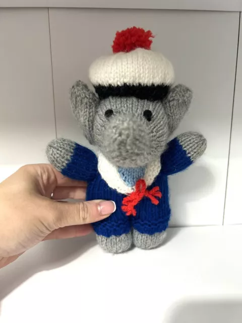 Hand knitted Grey Elephant Plush Spft Toy Baby Comforter in Sailors Uniform