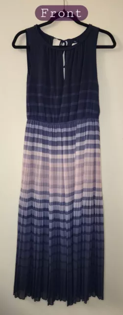 Women's Maison Jules Purple Pink Ombre Striped Pleated Midi Dress -Size M Medium