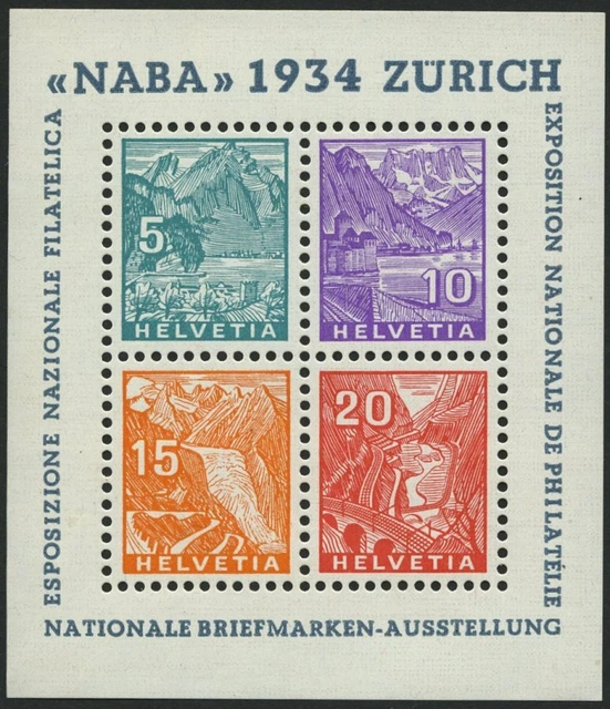 SCHWEIZ Bl. 1 **, 1934, Bl. NABA, Pracht