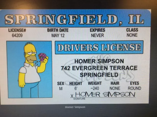 new Improved Homer Simpson of The Simpsons ID card Drivers License