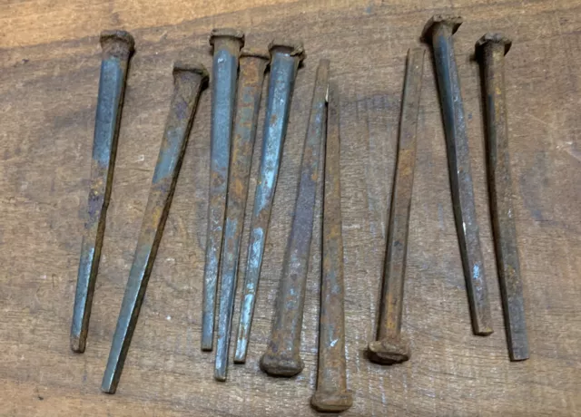 10 Vintage Old Antique Square Cut Nails 4” long used Straight nails