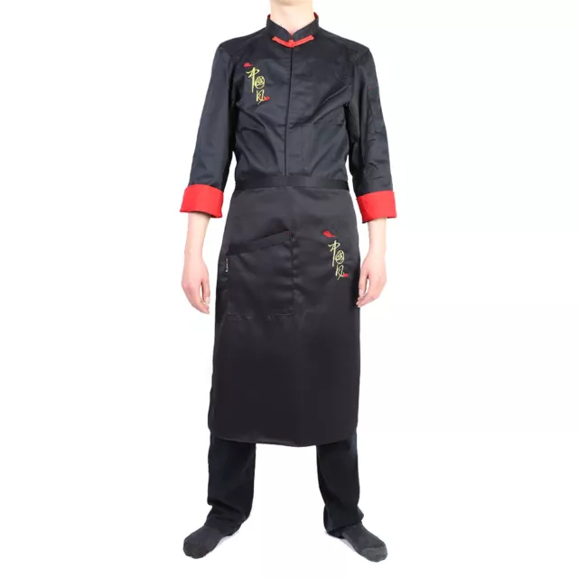 HG (Black L)2Pcs Vintage Unisex Chef&apos;s Uniform Set Cook Jacket Long Slee SL