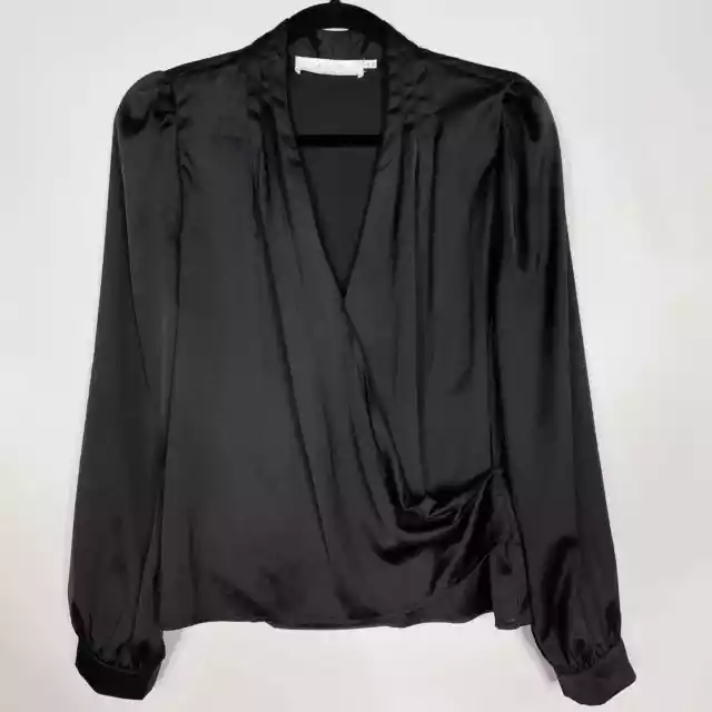 ASTR Medium M Black Janice Top Long Sleeve Faux Wrap Blouse VNeck Surplice Neck