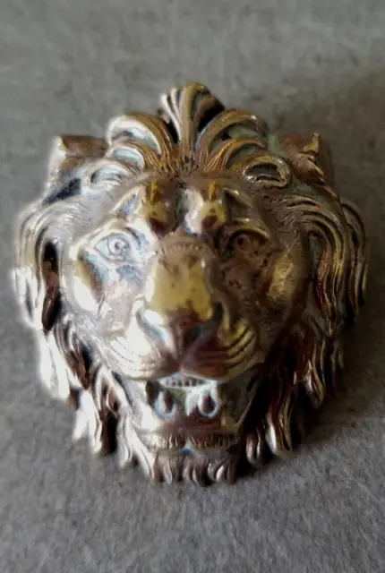 Ancienne Broche Métal Doré Tête de Lion  Bijoux Vintage