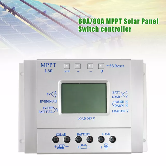 NEU MPPT Solarladeregler 12V / 24V 60A / 80A Solar Charge Controller Lastausgang