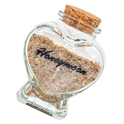 Hand Lettered Honeymoon Sand Keepsake Jar - Heart Shaped Honeymoon Jar