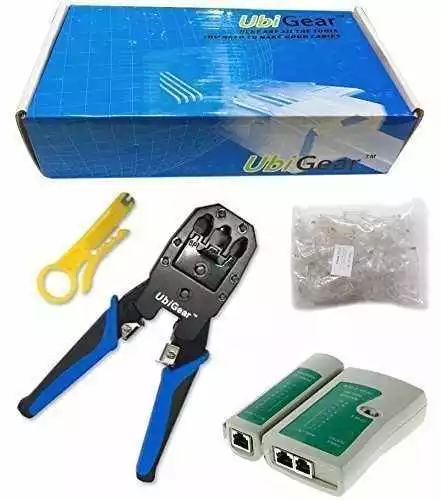 UbiGear® Network Cable Tester + Crimper +100 CAT5e RJ45 Connector Plug Tool Kits