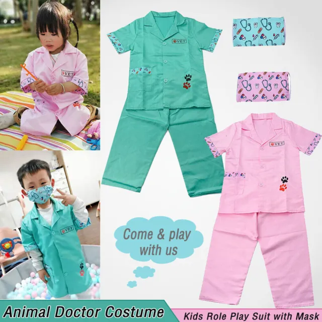 Doctors Set For Kids Vet Costume Dress Up Role Play Outfit Fancy Girls Boys 3 +