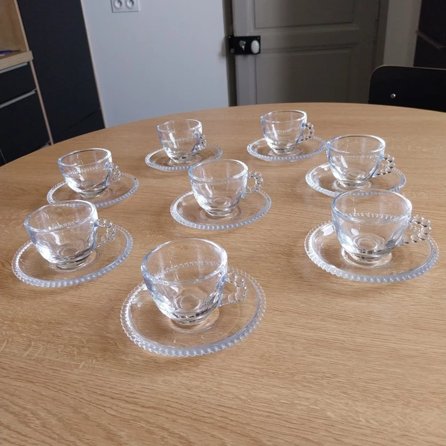 Lot De 8 Tasses à Café Avec Soucoupes En Verre - Transparentes - Occasion En Très Bon État (TBE)