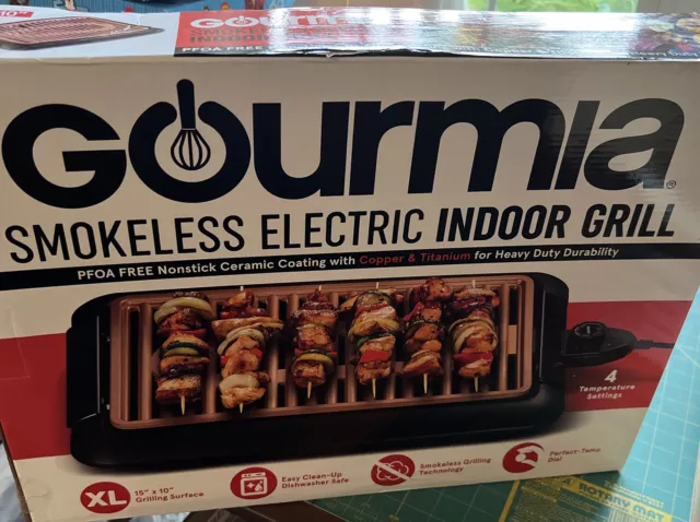 Gourmia Smokeless Electric Indoor Grill Nonstick Copper Titanium 15 X 10