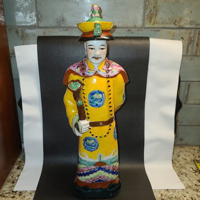 Chinese Qing Dynasty Porcelain Emperor Statue Figure 18" Marked Antique Estate