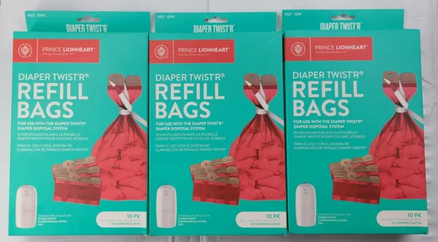 3x Prince Lionheart TWIST’R Diaper Disposal Refill Bags 10 Pack Genuine 9327