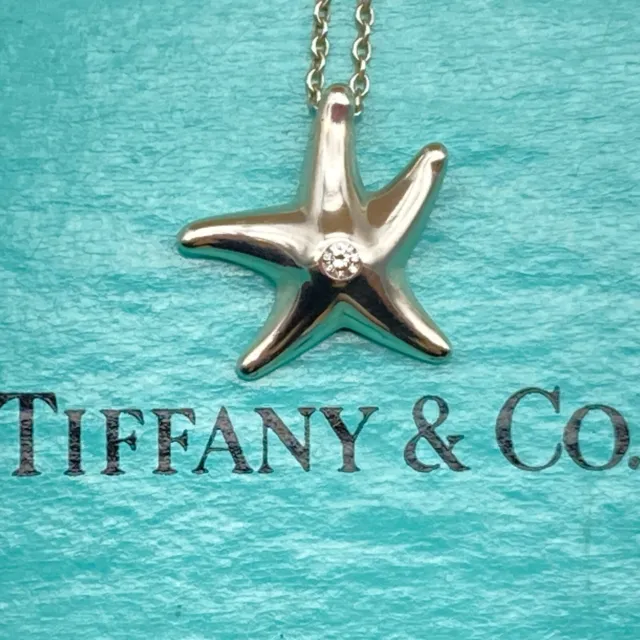 Tiffany & Co 16" Peretti Diamond Starfish Pendant Necklace Sterling Silver w b/p
