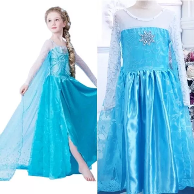 C24 - Kinder Kostüm Eiskönigin Elsa Mädchen 3-9 Jahre Prinzessin Kleid Karneval