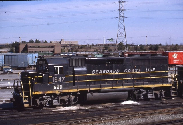 SCL SEABOARD COAST LINE Railroad Train Locomotive 1647 RICHMOND VA Photo Slide