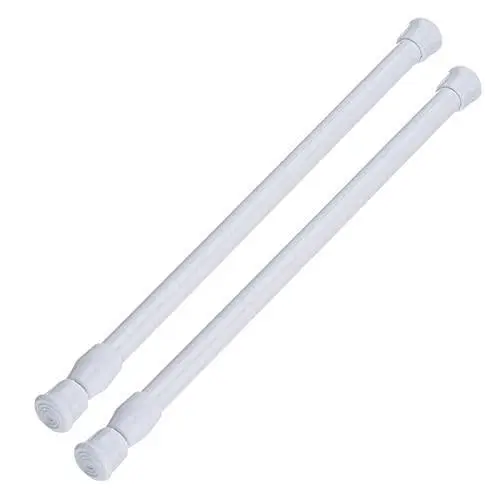 AIZESI 2pcs White Tension Rod 16 to 28 Inch Small Tension Rod Spring Rod Curtain