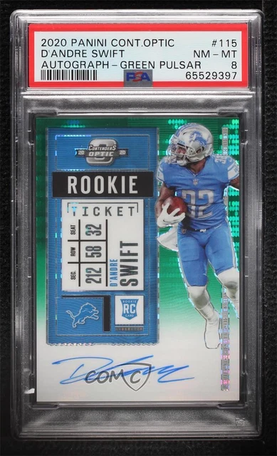 2020 Panini Contenders Optic Green Pulsar /27 D'Andre Swift PSA 8 Rookie Auto RC