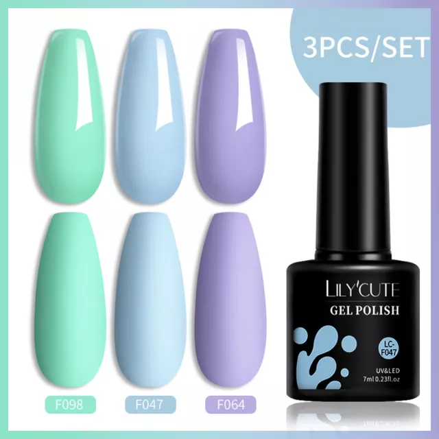 LILYCUTE 3 Bottles Set Pink Blue Glitter Soak Off Nail Gel UV Gel Nail Polishes