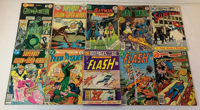 lot of ten BRONZE AGE DC~Flash,Green Lantern,Batman,Superman,Superboy, more