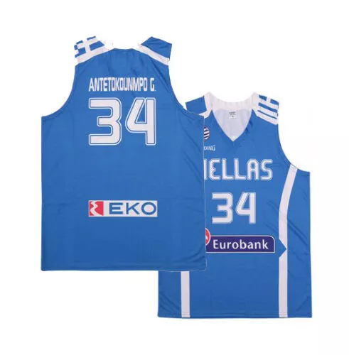 National Team Greece Basketball Jersey Giannis Antetokounmpo 34 Eurobank  Hellas High School Navy Blue White Color For Men Printed And Stitched Style  From Top_sport_mall, $14.04