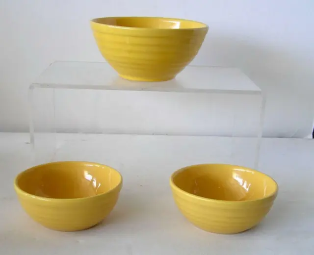Circa 1940s California Potteries Pottery Yellow Ringed Bowls SET of 3