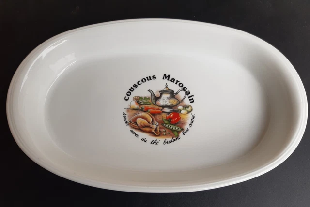 grand plat ovale à couscous en porcelaine d'art de Limoges- art de la table- TBE