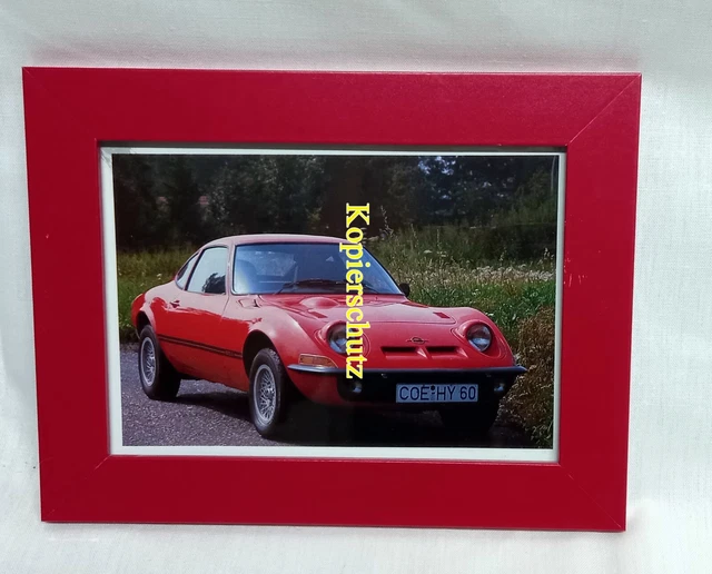 Werbung - Opel GT 1900 - in Holz / Echtglas gerahmt - 16 x 21 cm