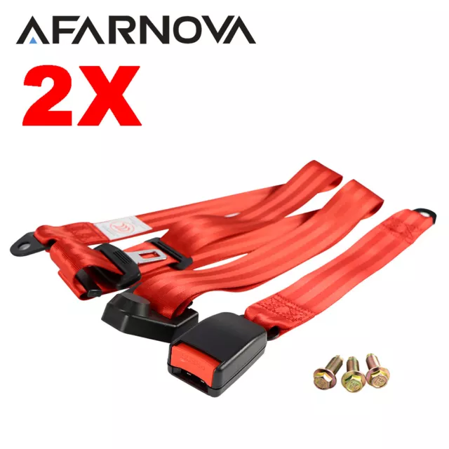 2X Fits Hyd 3 Point Harness Replace Seatbelt Adjustable Red Car Buckle Belt