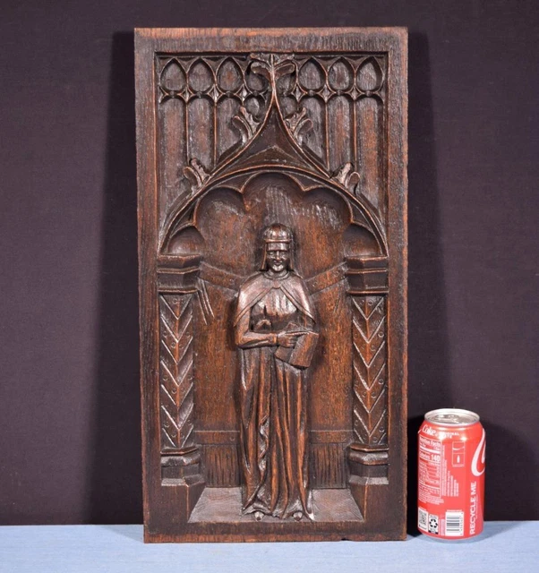 *French Antique Gothic Revival Panel in Solid Oak Wood Salvage late 1800's