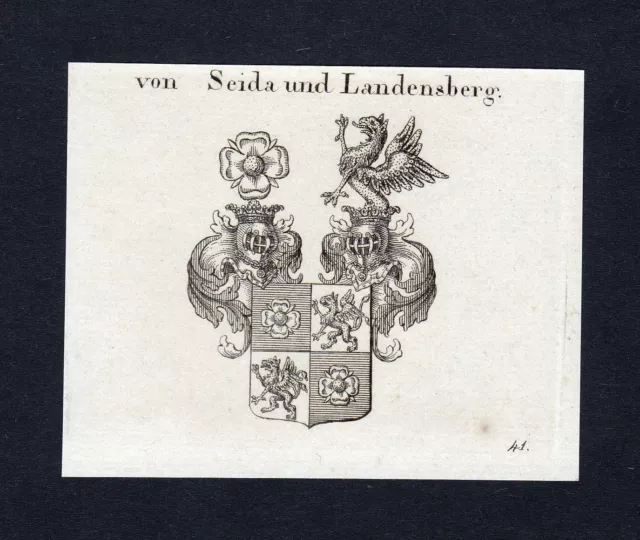 1820 Landensberg Armoiries Adel Coat De Arms Héraldique Gravure sur Cuivre