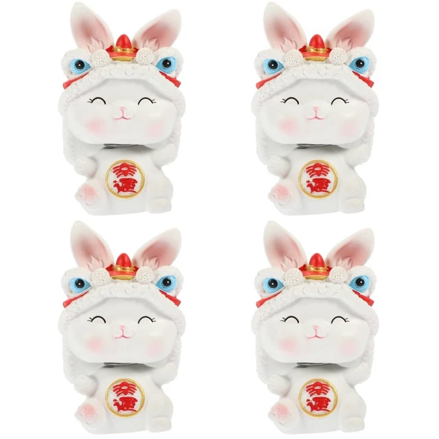 4 Count Resin Craft Ornaments Cute Bunny Chinese Zodiac Rabbit Statue Figurines