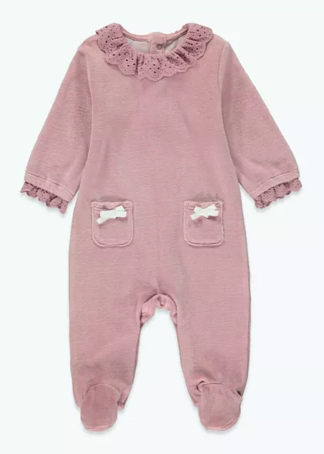 Girls Pink Outfit Frill Velour Long Sleeve Baby Grow 3-6m