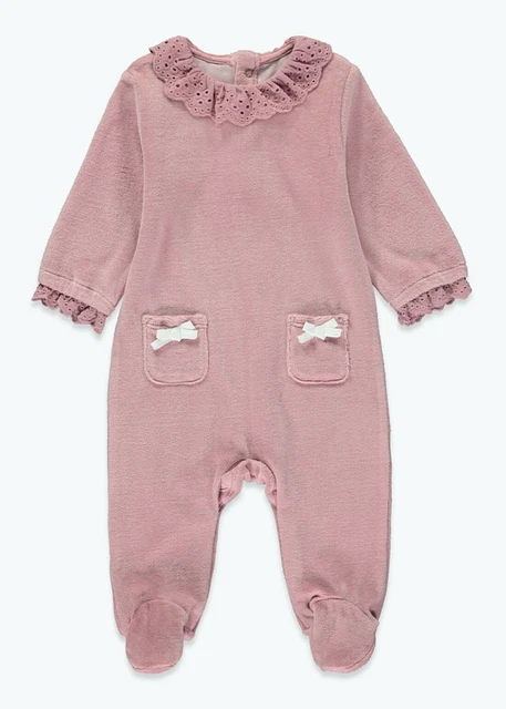 Girls Pink Outfit Frill Velour Long Sleeve Baby Grow 3-6m