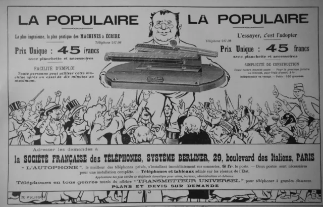 Publicité De Presse 1904 La Machine A Écrire La Populaire - Advertising