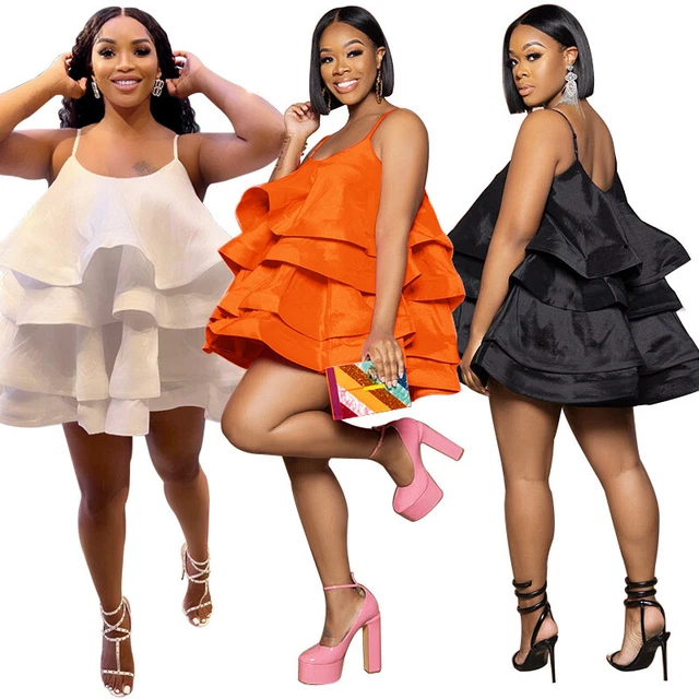 Women's Suspender Ruffle Edge Sexy Slip Dress Solid Color Fashion Casual