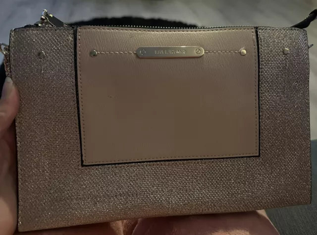 Rose gold clutch bag river island 2025