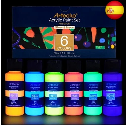 Artecho Pinturas Acrilicas Fluorescente Luminosas 6 × 59 ml, Neon Pintura,