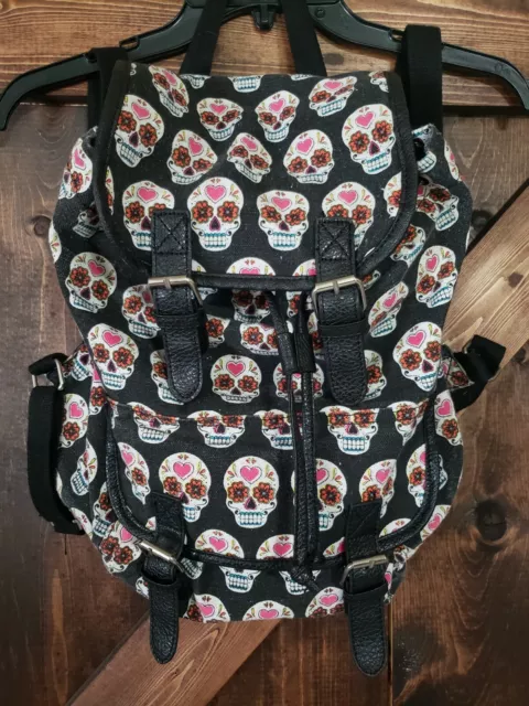 Banned Sugar Skull Satchel Floral Emo Punk Womens Girls School Backpack Rucksack