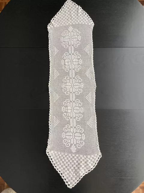 Tapete de ganchillo largo crochet blanco 31 x 117 cms hecho a mano