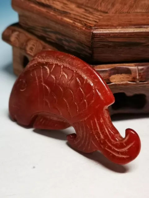 .Ancient Chinese Old Nephrite Red Jade Hand Carved Statue Of Fish a71