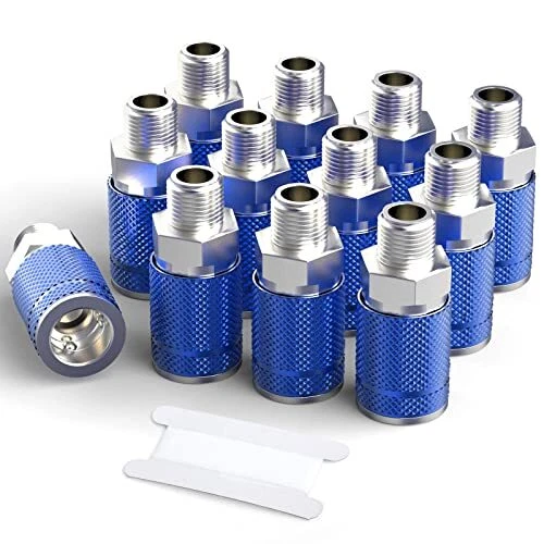 12PCS Bule 1/4-Inch Male Industrial Coupler,1/4 Inch NPT Male Threads Size,