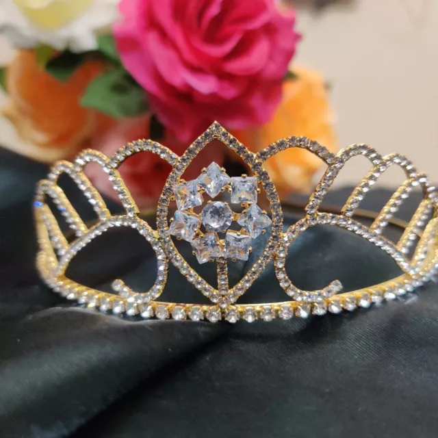 Gold Plated Crystal Snowflake Crown Rhinestone Wedding Tiara Headband Princess
