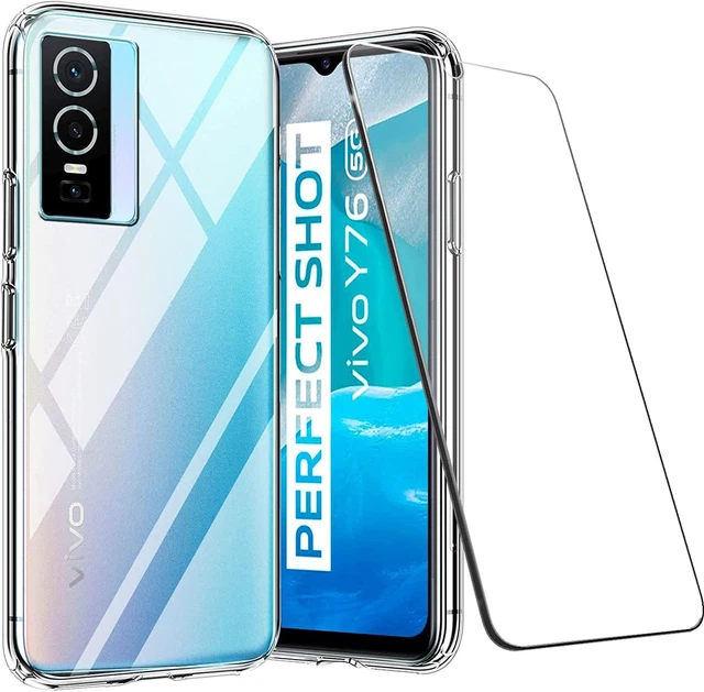 For VIVO Y76S CLEAR CASE + TEMPERED GLASS SCREEN PROTECTOR SHOCKPROOF COVER