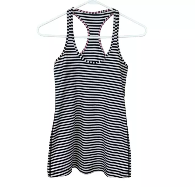 LULULEMON Size 4 Cool Racerback Tank Top Narrow Bold Stripe Black Angel Wing
