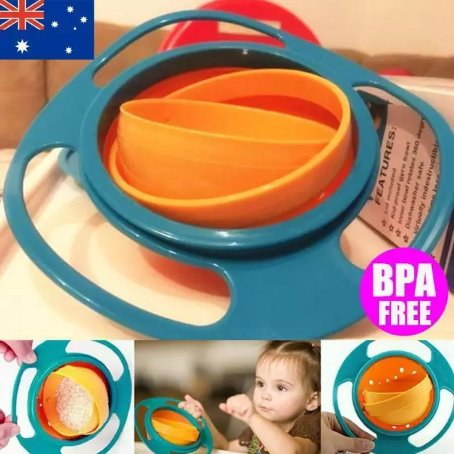 360° Rotating Baby Feeding Bowl Gyro Avoid Food Spilling Non Spill Toddler Kids