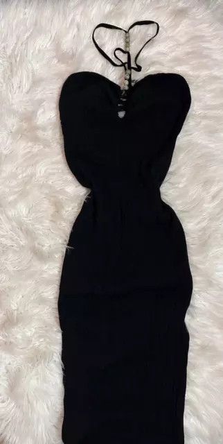 Women's Forever 21 Sexy Tight Fitting Long Black Halter Tube Dress, Size M